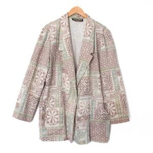Casablanca | Vintage 80’s/90’s Neutral Floral Geometric Tribal  Blazer | Size 16
